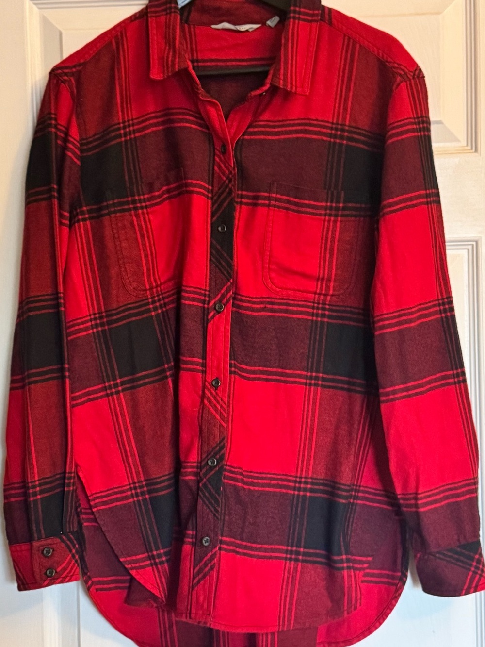 Athleta Red and Black Plaid Button-Down Shirt